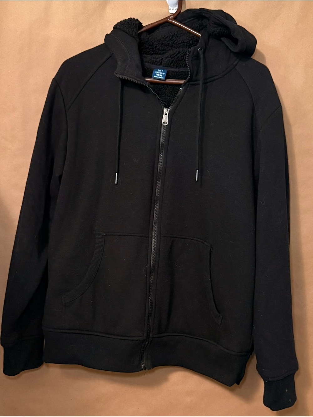 George Men's Black Sherpa Fleece Lined Full Zip Hoodie Jacket Men/Women’s